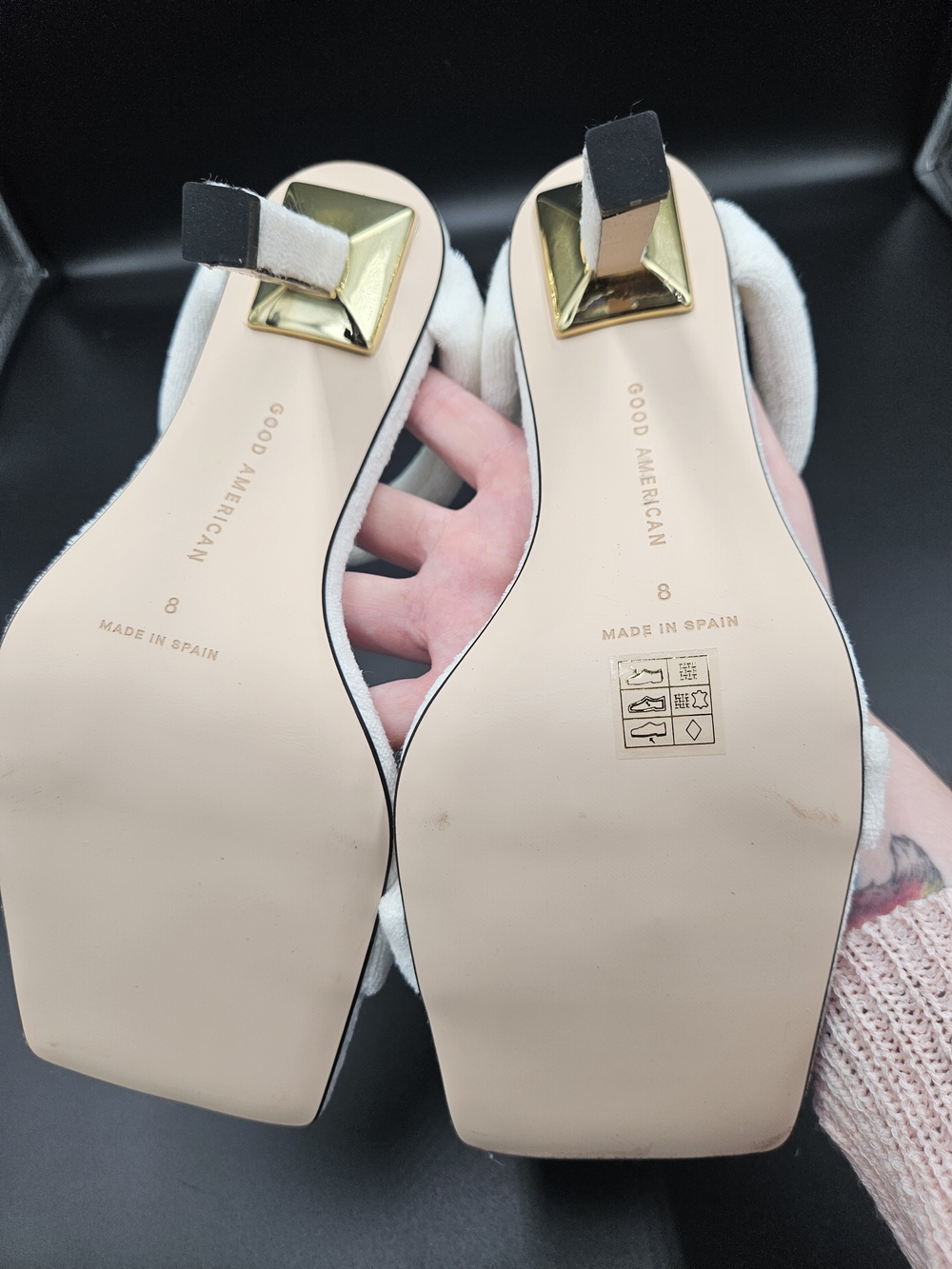 Good American White Terry Heeled Sandals Size 8 Square Toe Mule NWT - Picture 7 of 10